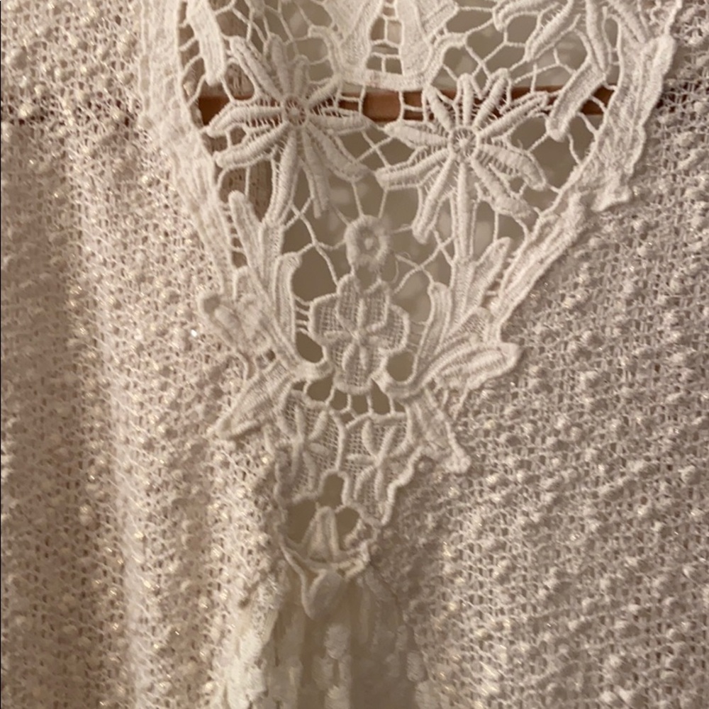 Chico’s cream cardigan with lace